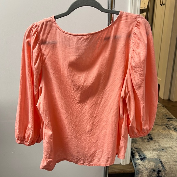 Caslon Relaxed Ruffled Puff Sleeve Blouse in Orange and Pink - Picture 2 of 3